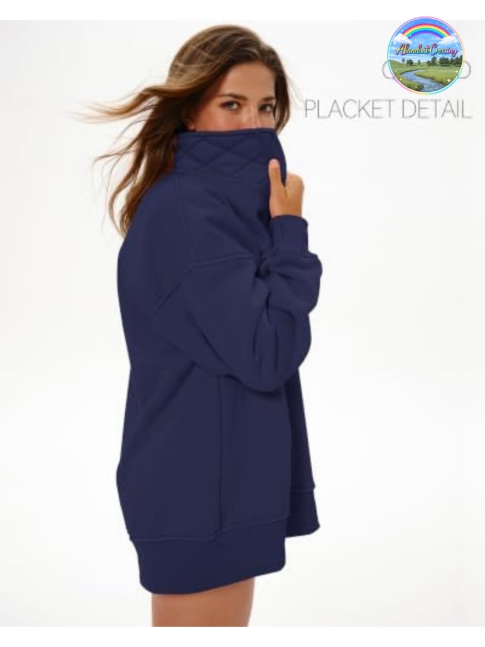 Oversized Fleece Lined Henley Sweatshirt with Snap Buttons Drop Shoulder